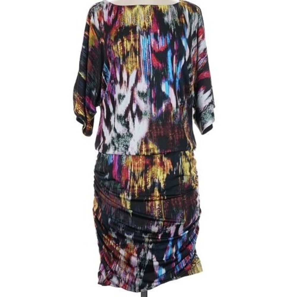 Vince Camuto Women's Cold Shoulder Ruched Sides Abstract Mini Dress in Multi 12